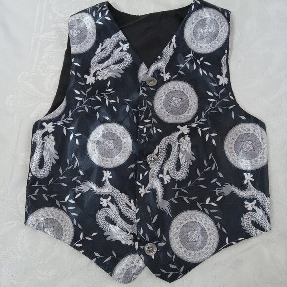 Boys Size 4 Dragon Vest Black Asian Japan China Wedding Formal - Picture 1 of 13